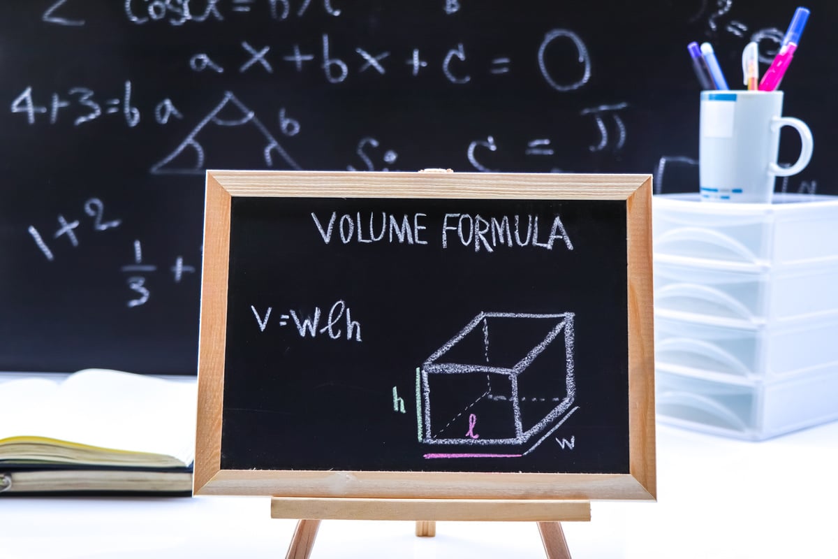 Blackboard with hand written geometry volume formulas